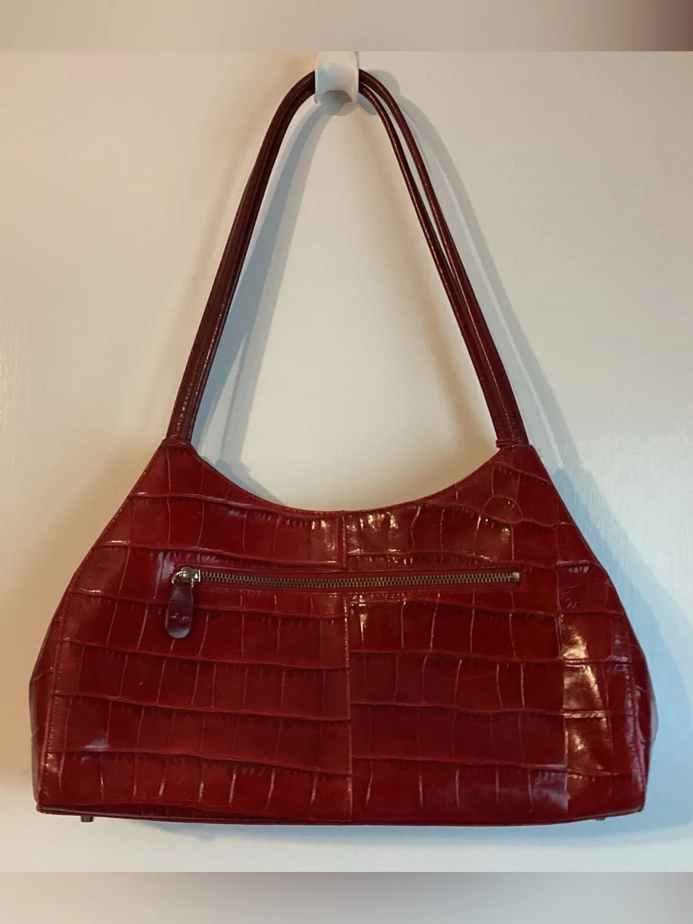 Monsac Red Croc-Embossed Leather Shoulder Bag - Classic Women's Handbag
